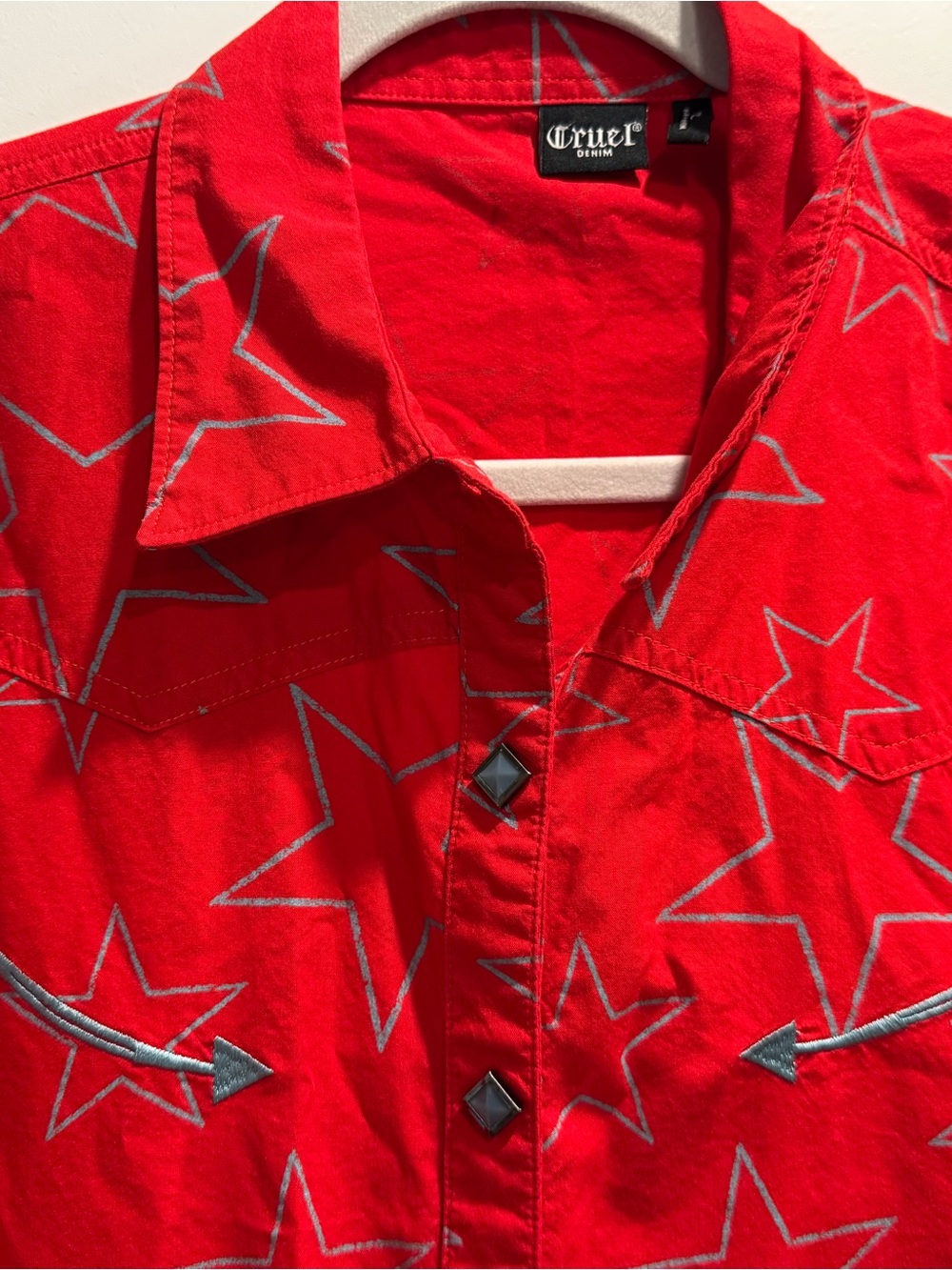 XL Cruel Denim Women's Red Star-Print Button Shirt